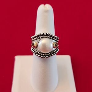 Honora 14K Gold 925 Sterling Silver Pearl Citrine Ring Size 7